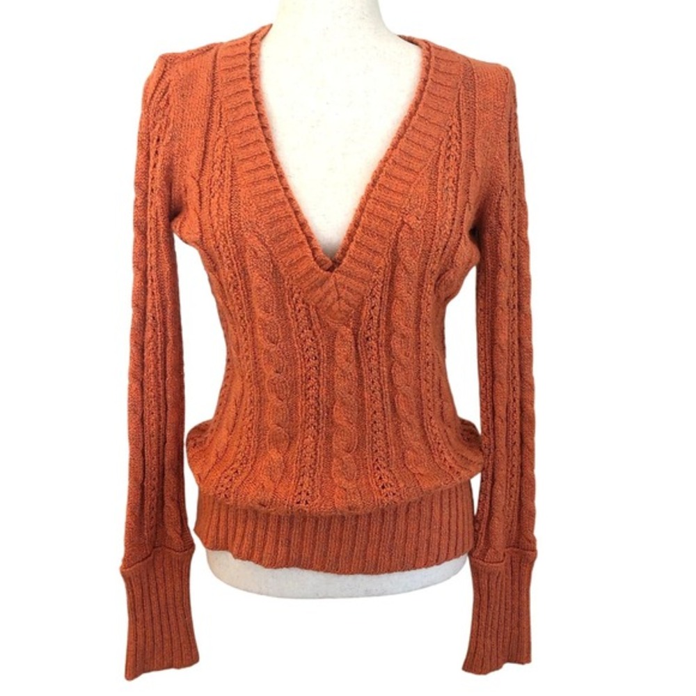 Maurices Rust Cable Knit V-Neck Sweater M Soft Grunge Bella Swan Cozy Knit Y2K